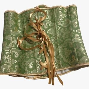 NWT 2 pcs Green and Gold Brocade Corset and G-String Panty size 5XL